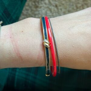 Blue red and silver bangles